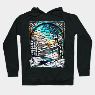 Stained Glass Window Snowy Winter Scene Hoodie